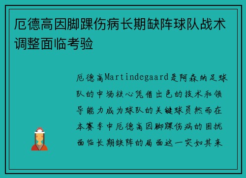 厄德高因脚踝伤病长期缺阵球队战术调整面临考验 厄德高因脚踝伤病长期缺阵球队战术调整面临考验