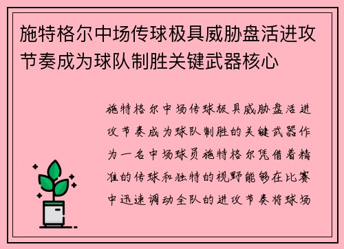 施特格尔中场传球极具威胁盘活进攻节奏成为球队制胜关键武器核心 施特格尔中场传球极具威胁盘活进攻节奏成为球队制胜关键武器核心
